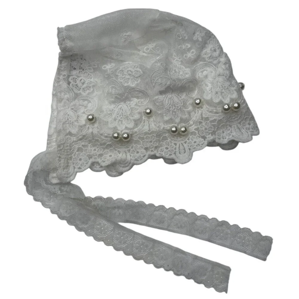 Nihao Girls Bonnet Hat‎ Size Small Lace Pearls